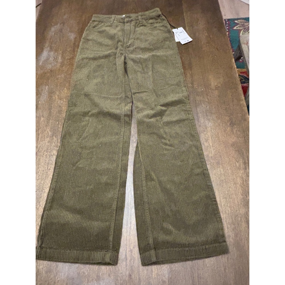 RVCA Coco Corduroy Pants Dark Olive Green Wide Leg High Waist AVJNP00267 Size 24